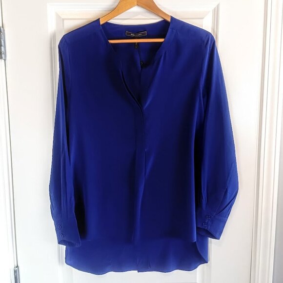 BCBGMaxAzria Bridgete Royal Blue Silk Split Back Tunic Top - Picture 2 of 8